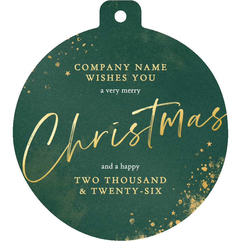 Zakelijke kerstbal kerstkaart Engels met groene waterverf - Zakelijke kerstkaarten Zakelijke kerstkaarten - Zakelijke kerstbal kerstkaart Engels met groene waterverf