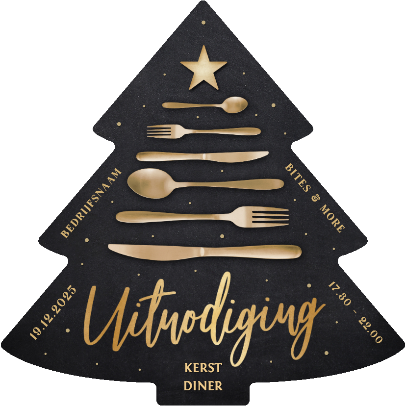 Zakelijke kerstdiner uitnodiging kerstboom met bestek - Zakelijke kerstkaarten Zakelijke kerstkaarten - Zakelijke kerstdiner uitnodiging kerstboom met bestek