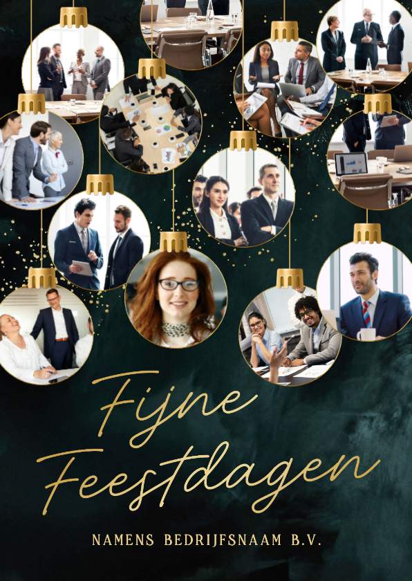 Zakelijke kerstkaarten - Zakelijke kerstkaart 13 kerstballen met foto stijlvol