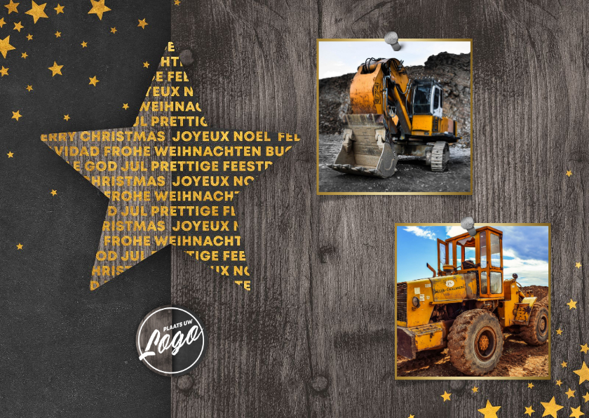 Zakelijke kerstkaart 2 foto's meertalig met logo en sterren - Zakelijke kerstkaarten Zakelijke kerstkaarten - Zakelijke kerstkaart 2 foto's meertalig met logo en sterren