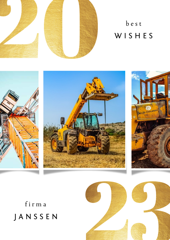 Zakelijke kerstkaart 2022 best wishes goudlook met 3 foto's - Zakelijke kerstkaarten Zakelijke kerstkaarten - Zakelijke kerstkaart 2022 best wishes goudlook met 3 foto's