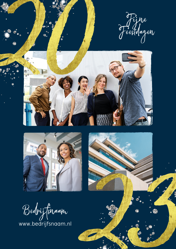 Zakelijke kerstkaarten - Zakelijke kerstkaart 2023 goud glitter foto's