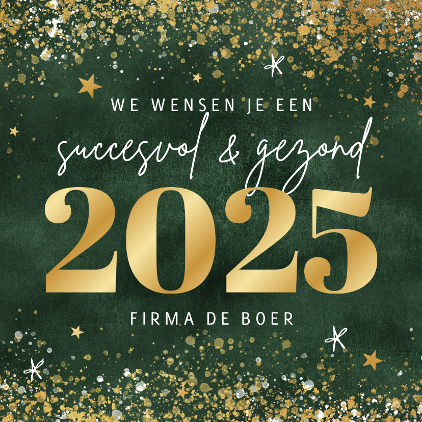 Zakelijke kerstkaart 2025 goud spetters sterren Kaartje2go