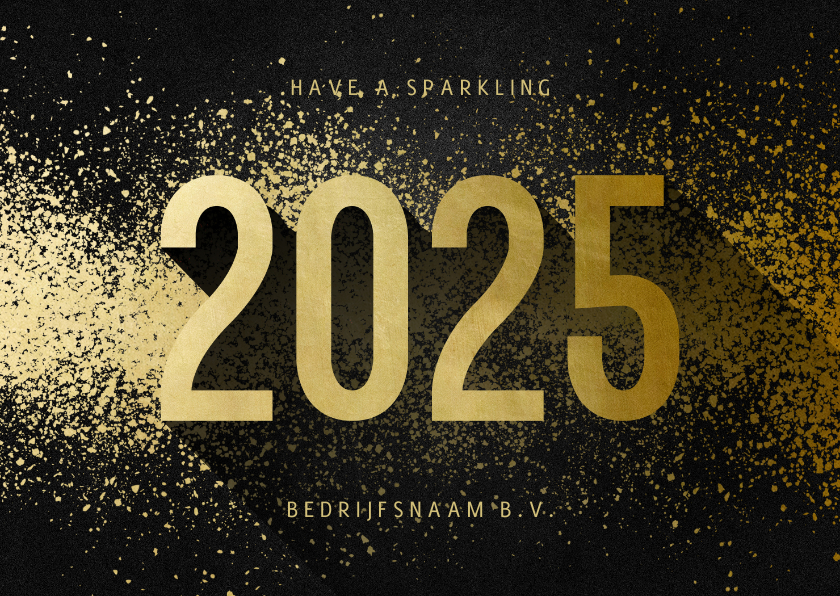 Zakelijke kerstkaart 2025 goudlook met spetters Kaartje2go