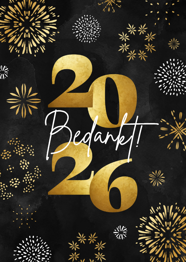 Zakelijke kerstkaarten - Zakelijke kerstkaart 2026 bedankt vuurwerk goud hip