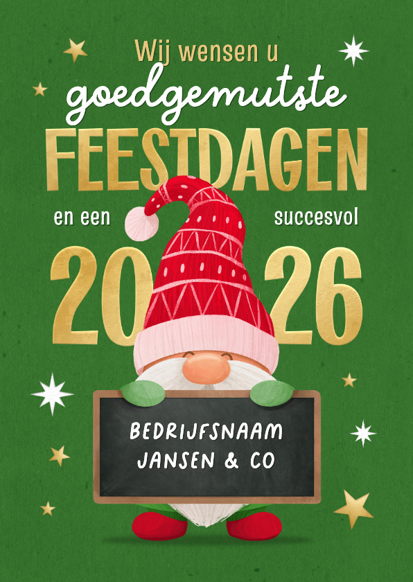 Zakelijke kerstkaart 2026 goedgemutst gnome feestdagen - Zakelijke kerstkaarten Zakelijke kerstkaarten - Zakelijke kerstkaart 2026 goedgemutst gnome feestdagen