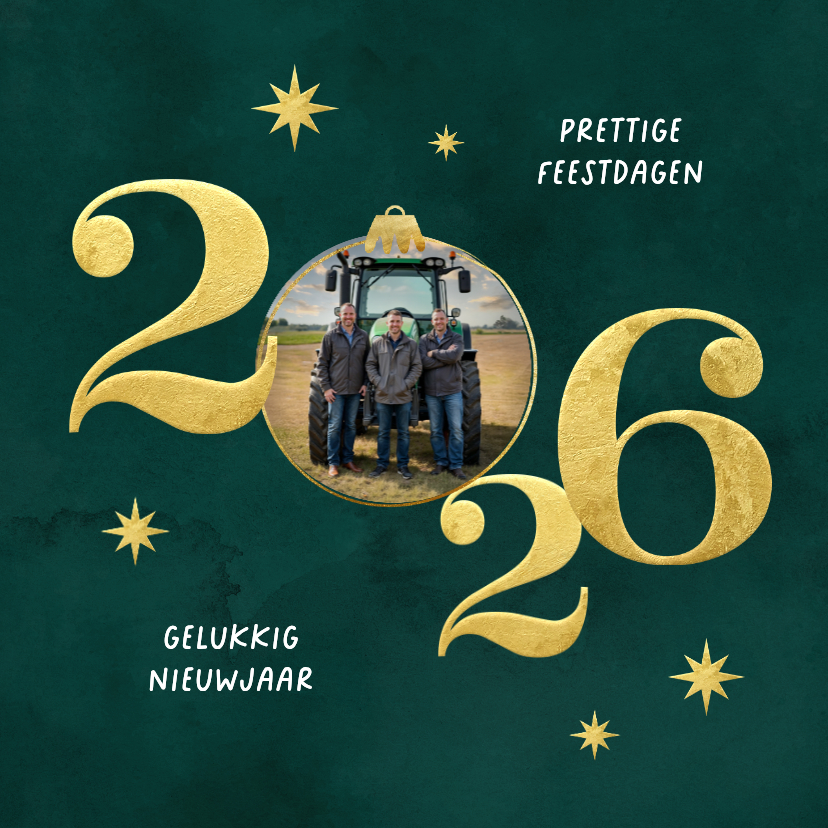 Zakelijke kerstkaarten - Zakelijke kerstkaart 2026 goud foto groen waterverf