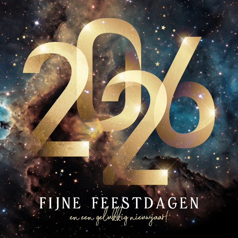 Zakelijke kerstkaart 2026 goud galaxy sterren goud - Zakelijke kerstkaarten Zakelijke kerstkaarten - Zakelijke kerstkaart 2026 goud galaxy sterren goud