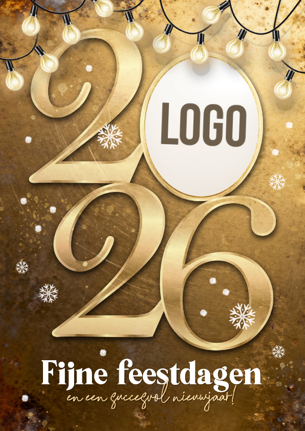 Zakelijke kerstkaart 2026 goud lampjes sneeuw - Zakelijke kerstkaarten Zakelijke kerstkaarten - Zakelijke kerstkaart 2026 goud lampjes sneeuw