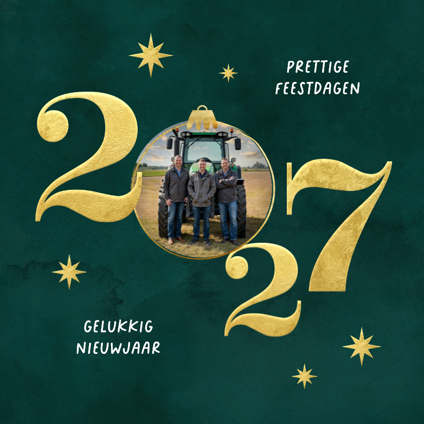 Zakelijke kerstkaart 2027 goud foto groen waterverf - Zakelijke kerstkaarten Zakelijke kerstkaarten - Zakelijke kerstkaart 2027 goud foto groen waterverf