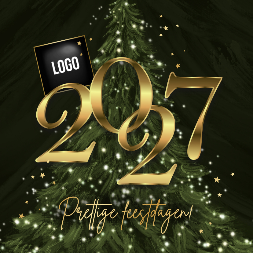 Zakelijke kerstkaart 2027 kerstboom lichtjes sterren logo - Zakelijke kerstkaarten Zakelijke kerstkaarten - Zakelijke kerstkaart 2027 kerstboom lichtjes sterren logo