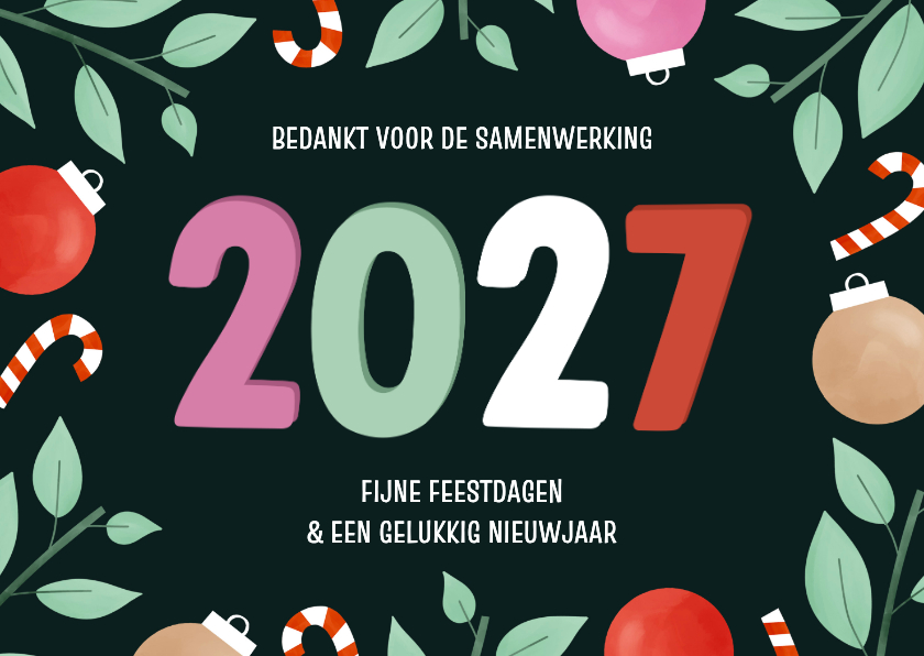 Zakelijke kerstkaart 2027 met kleurrijk kader - Zakelijke kerstkaarten Zakelijke kerstkaarten - Zakelijke kerstkaart 2027 met kleurrijk kader