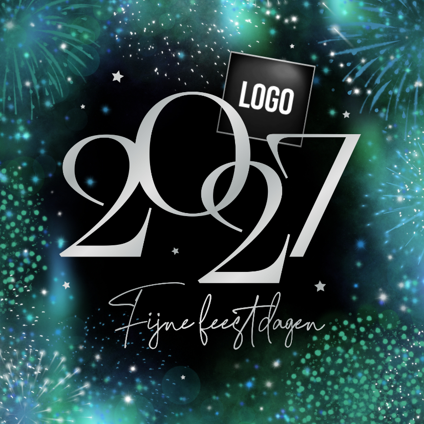 Zakelijke kerstkaart 2027 vuurwerk blauw groen zilver - Zakelijke kerstkaarten Zakelijke kerstkaarten - Zakelijke kerstkaart 2027 vuurwerk blauw groen zilver