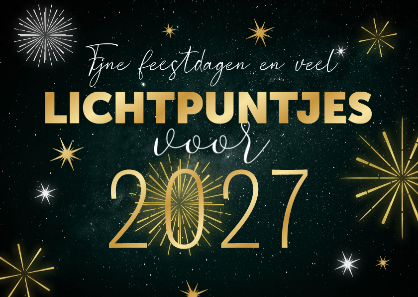 Zakelijke kerstkaarten - Zakelijke kerstkaart 2027 vuurwerk lichtpuntjes goud
