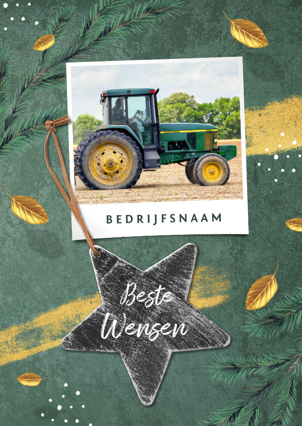 Zakelijke kerstkaart agrarisch groen goud ster foto - Zakelijke kerstkaarten Zakelijke kerstkaarten - Zakelijke kerstkaart agrarisch groen goud ster foto
