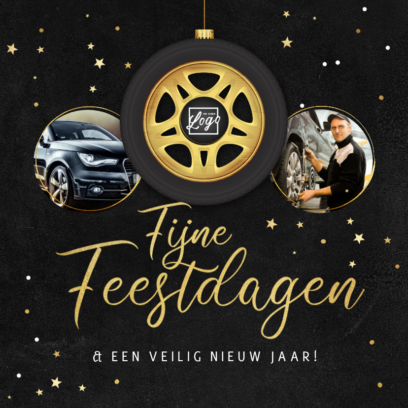 Zakelijke kerstkaart autobedrijf montage transport velg goud - Zakelijke kerstkaarten Zakelijke kerstkaarten - Zakelijke kerstkaart autobedrijf montage transport velg goud