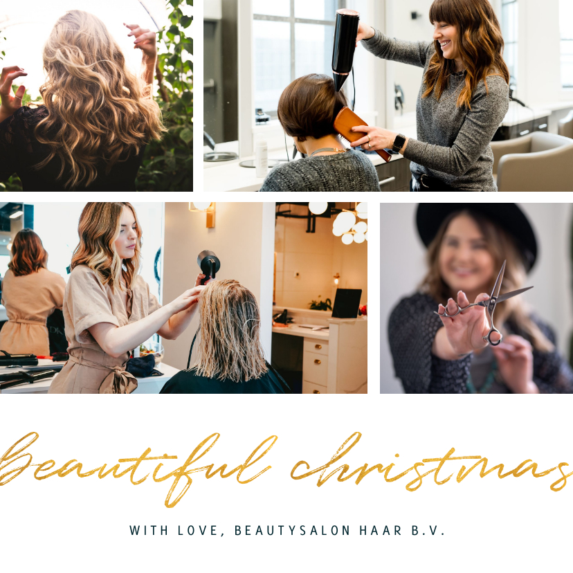 Zakelijke kerstkaart beautiful christmas goud fotocollage - Zakelijke kerstkaarten Zakelijke kerstkaarten - Zakelijke kerstkaart beautiful christmas goud fotocollage