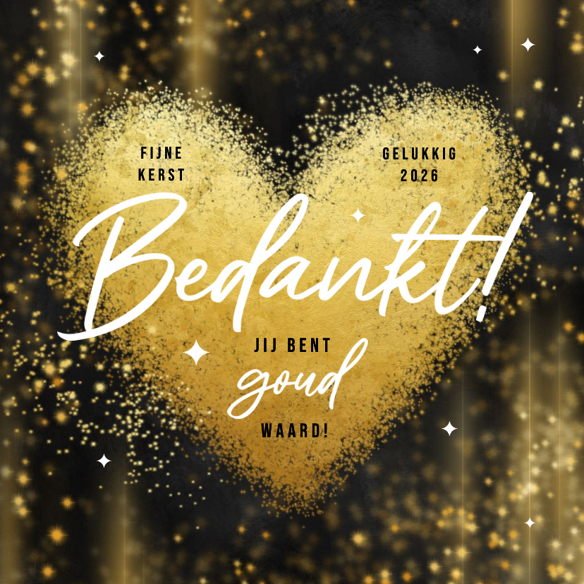 Zakelijke kerstkaarten - Zakelijke kerstkaart bedankt hart goud waard sparkles