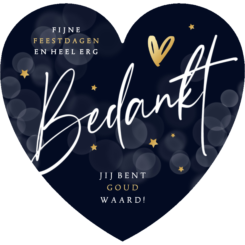 Zakelijke kerstkaarten - Zakelijke kerstkaart bedankt hartvorm sterren goud hartje
