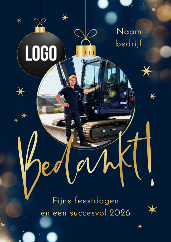 Zakelijke kerstkaarten - Zakelijke kerstkaart bedankt logo kerstbal sprankelend ster