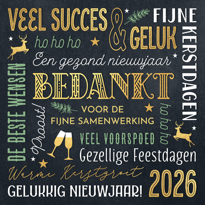 Zakelijke kerstkaart bedankt teksten goud en groen - Zakelijke kerstkaarten Zakelijke kerstkaarten - Zakelijke kerstkaart bedankt teksten goud en groen