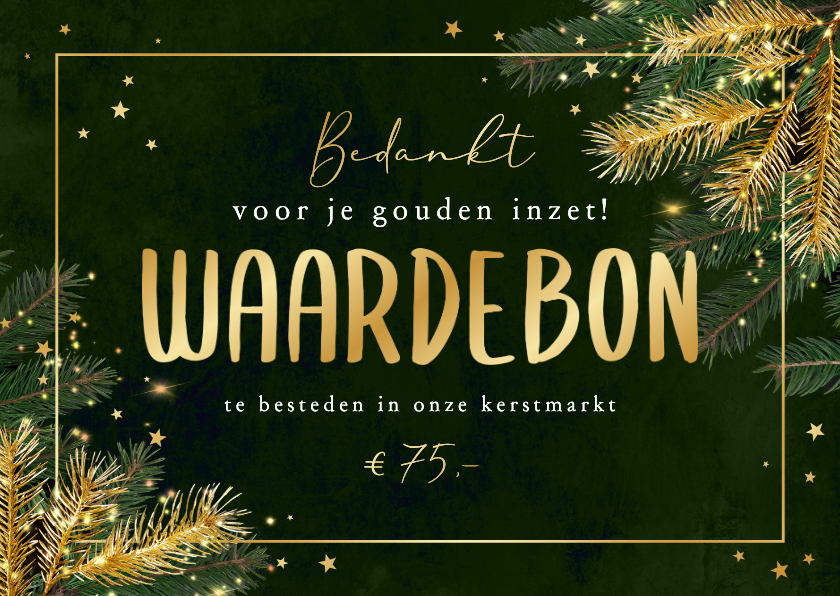 Zakelijke kerstkaart bedankt waardebon kerstmarkt goud - Zakelijke kerstkaarten Zakelijke kerstkaarten - Zakelijke kerstkaart bedankt waardebon kerstmarkt goud