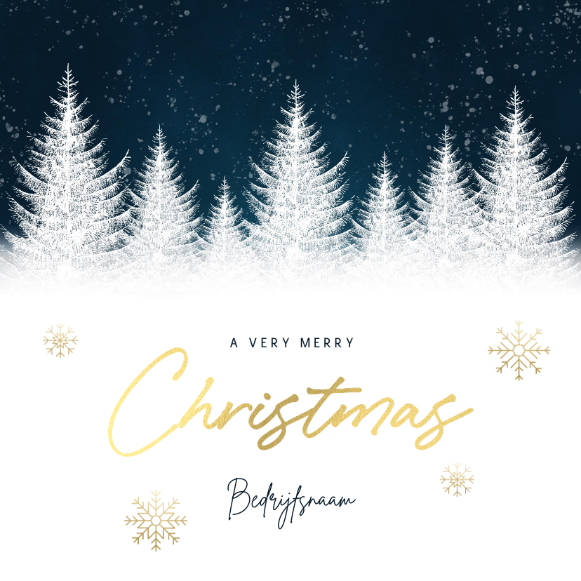 Zakelijke kerstkaarten - Zakelijke kerstkaart blauwe waterverf, boompjes & typografie