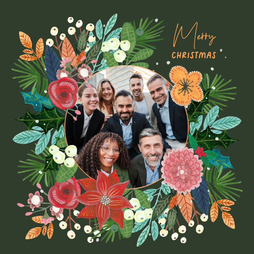 Zakelijke kerstkaarten - Zakelijke kerstkaart botanische kerstster bloemen