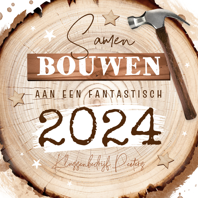 Zakelijke kerstkaarten - Zakelijke kerstkaart bouwbedrijf klussen hout boomstam hamer