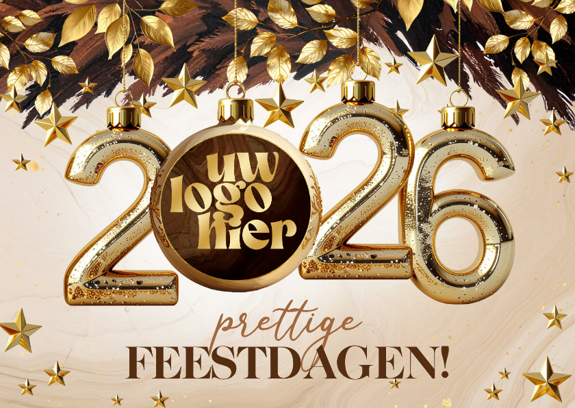 Zakelijke kerstkaarten - Zakelijke kerstkaart bruine kersttak 2027 kerstbal en logo