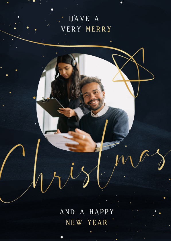 Zakelijke kerstkaart Christmas met foto en gouden ster - Zakelijke kerstkaarten Zakelijke kerstkaarten - Zakelijke kerstkaart Christmas met foto en gouden ster