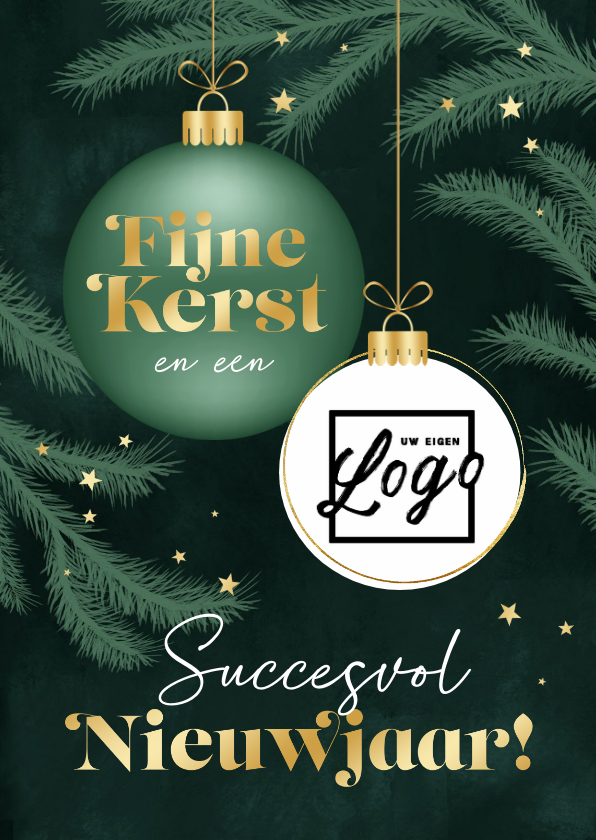 Zakelijke kerstkaart dennentakjes groen sterren kerstbal - Zakelijke kerstkaarten Zakelijke kerstkaarten - Zakelijke kerstkaart dennentakjes groen sterren kerstbal