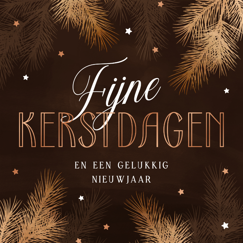 Zakelijke kerstkaart dennentakjes koperen sterren - Zakelijke kerstkaarten Zakelijke kerstkaarten - Zakelijke kerstkaart dennentakjes koperen sterren