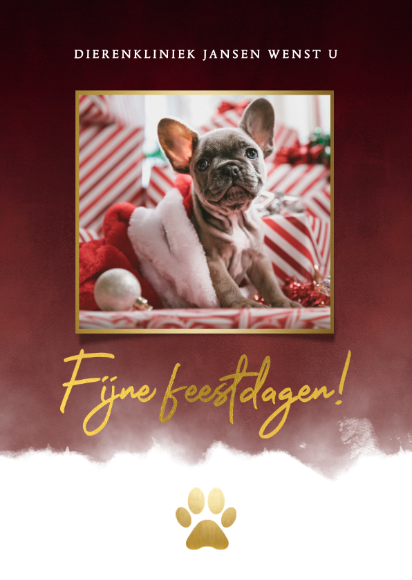 Zakelijke kerstkaart dieren branche foto, waterverf & pootje - Zakelijke kerstkaarten Zakelijke kerstkaarten - Zakelijke kerstkaart dieren branche foto, waterverf & pootje