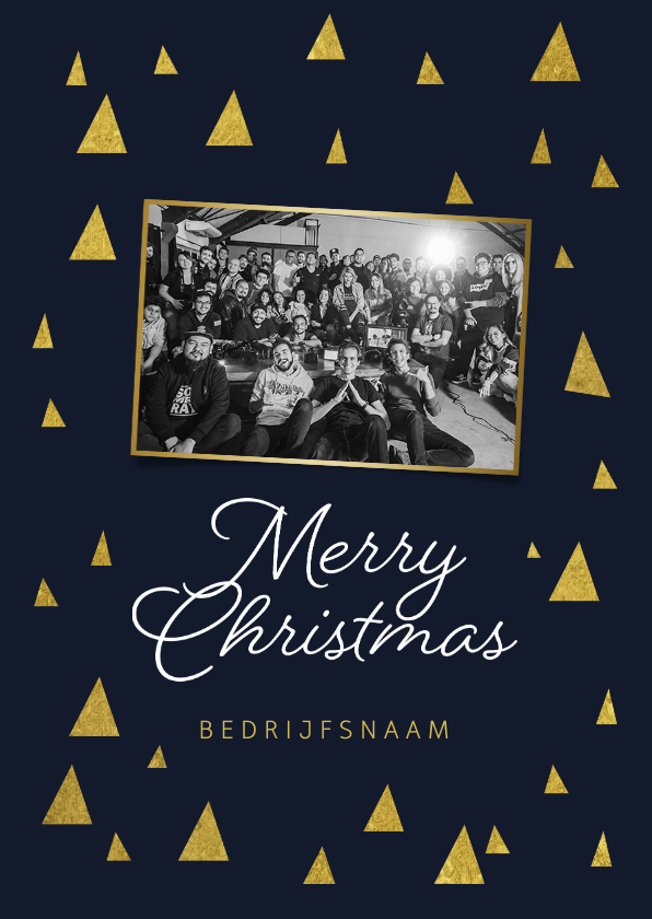 Zakelijke kerstkaart driehoekjes goud merry christmas foto - Zakelijke kerstkaarten Zakelijke kerstkaarten - Zakelijke kerstkaart driehoekjes goud merry christmas foto