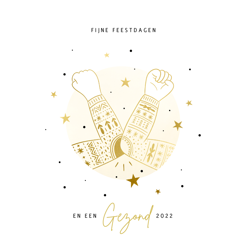 Zakelijke kerstkaart ellebooggroet goud kersttrui sterren - Zakelijke kerstkaarten Zakelijke kerstkaarten - Zakelijke kerstkaart ellebooggroet goud kersttrui sterren