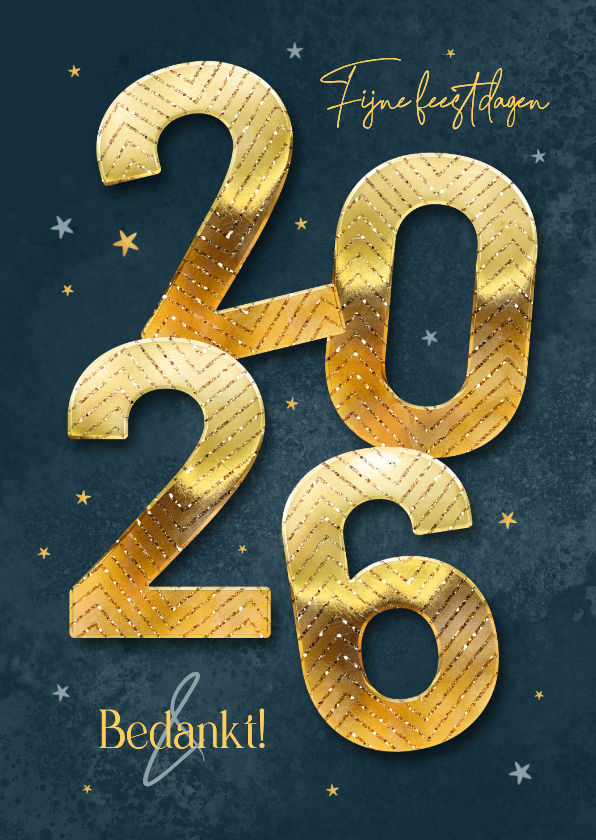 Zakelijke kerstkaarten - Zakelijke kerstkaart fijne feestdagen 2026 goud sterren