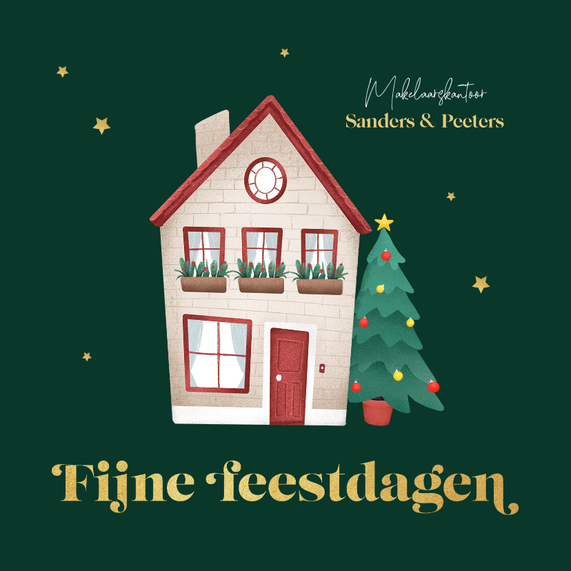 Zakelijke kerstkaarten - Zakelijke kerstkaart fijne feestdagen huis makelaar sterren