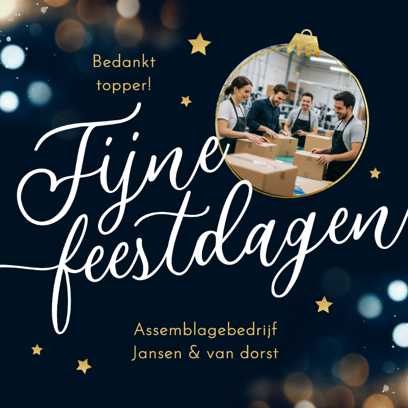 Zakelijke kerstkaarten - Zakelijke kerstkaart fijne feestdagen kerstbal sterren bokeh