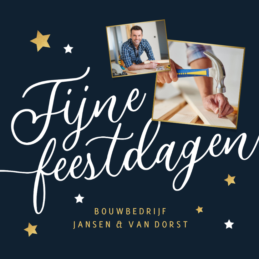 Zakelijke kerstkaart fijne feestdagen sterren goud foto - Zakelijke kerstkaarten Zakelijke kerstkaarten - Zakelijke kerstkaart fijne feestdagen sterren goud foto