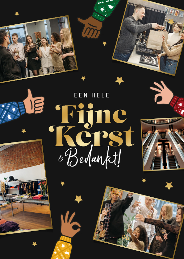 Zakelijke kerstkaart fijne kerst bedankt duimpjes sterren - Zakelijke kerstkaarten Zakelijke kerstkaarten - Zakelijke kerstkaart fijne kerst bedankt duimpjes sterren