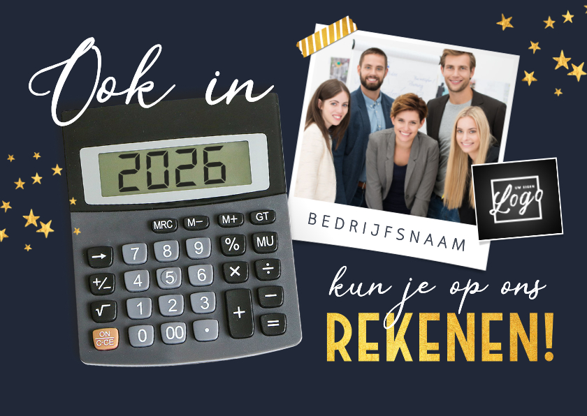 Zakelijke kerstkaarten - Zakelijke kerstkaart financieel rekenmachine foto bedrijf