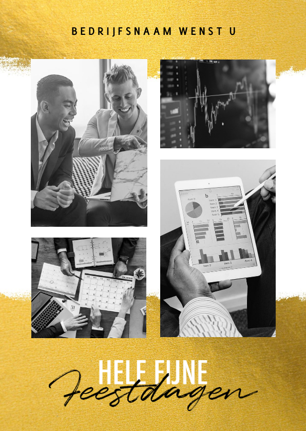 Zakelijke kerstkaart financiële branche goud kader & foto's - Zakelijke kerstkaarten Zakelijke kerstkaarten - Zakelijke kerstkaart financiële branche goud kader & foto's