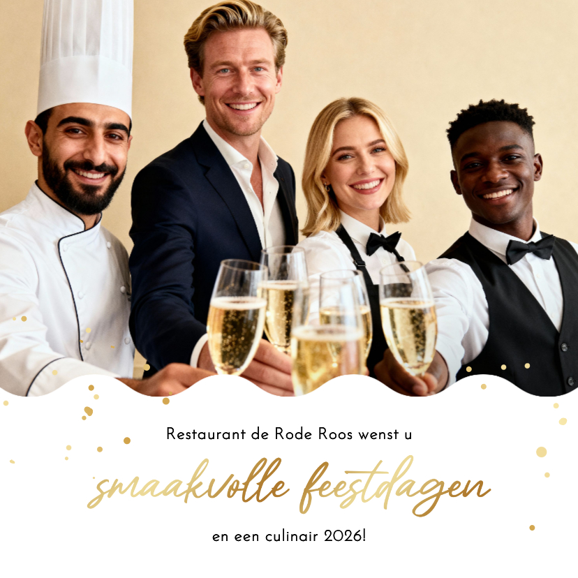 Zakelijke kerstkaart foto horeca smaakvolle feestdagen goud - Zakelijke kerstkaarten Zakelijke kerstkaarten - Zakelijke kerstkaart foto horeca smaakvolle feestdagen goud