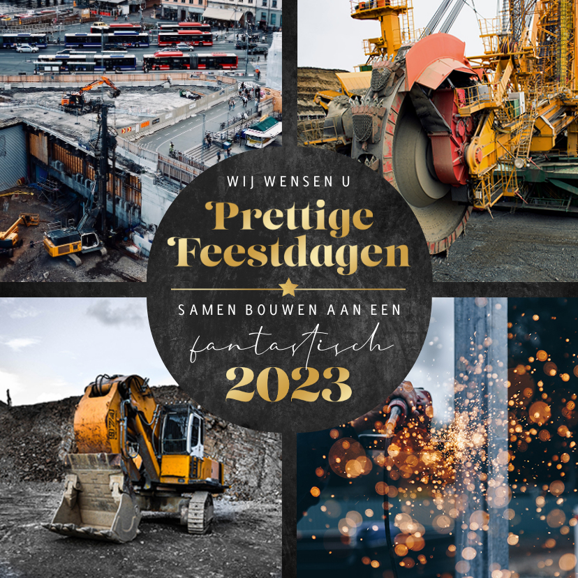 Zakelijke kerstkaart fotocollage fijne feestdagen bouw 2023 - Zakelijke kerstkaarten Zakelijke kerstkaarten - Zakelijke kerstkaart fotocollage fijne feestdagen bouw 2023