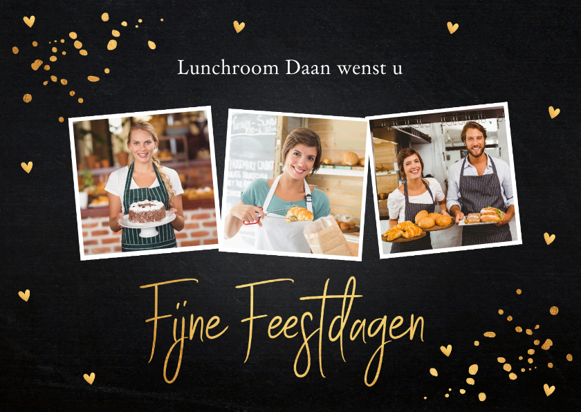 Zakelijke kerstkaart fotocollage gouden confetti - Zakelijke kerstkaarten Zakelijke kerstkaarten - Zakelijke kerstkaart fotocollage gouden confetti