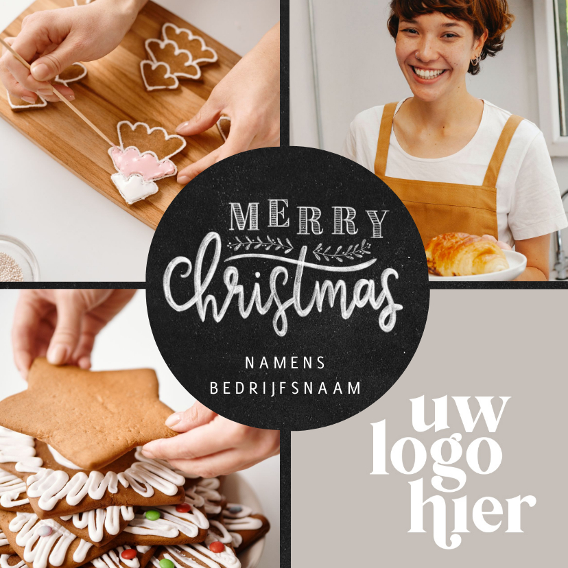 Zakelijke kerstkaart fotocollage krijtbord typografie - Zakelijke kerstkaarten Zakelijke kerstkaarten - Zakelijke kerstkaart fotocollage krijtbord typografie