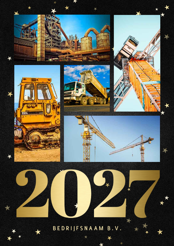 Zakelijke kerstkaarten - Zakelijke kerstkaart fotocollage met gouden 2027 en sterren