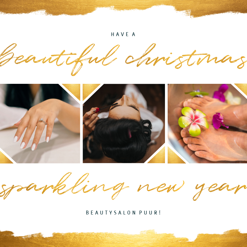 Zakelijke kerstkaart fotocollage met gouden accenten - Zakelijke kerstkaarten Zakelijke kerstkaarten - Zakelijke kerstkaart fotocollage met gouden accenten