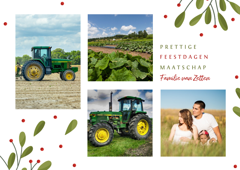 Zakelijke kerstkaarten - Zakelijke kerstkaart fotocollage met takjes en besjes